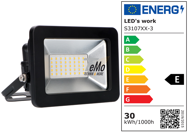 SHADA LED-Strahler Flutlichtstrahler 30W 3300lm 4000K IP65 - Sanan LED - Schwarz, EEC: E (310704)